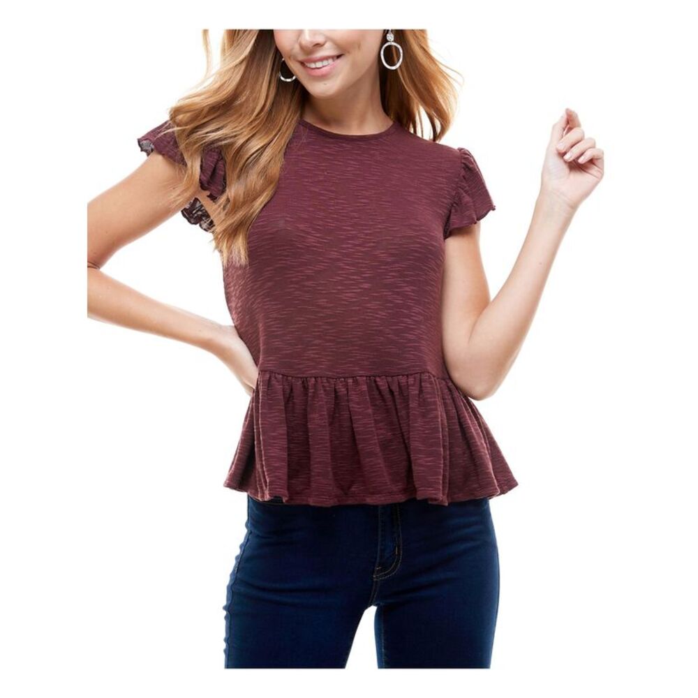 NWT GYPSIES & MOONDUST Womens Top Peplum Burgundy Relaxed Fit Juniors S